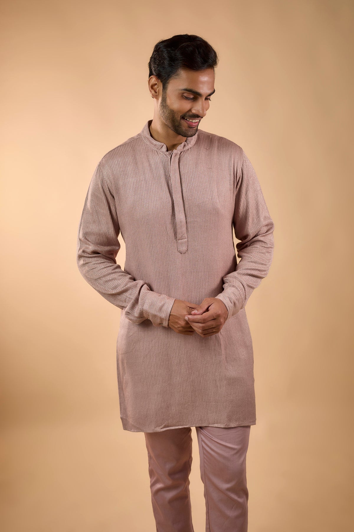 Pink Blended Silk Embroidered Kurta Set