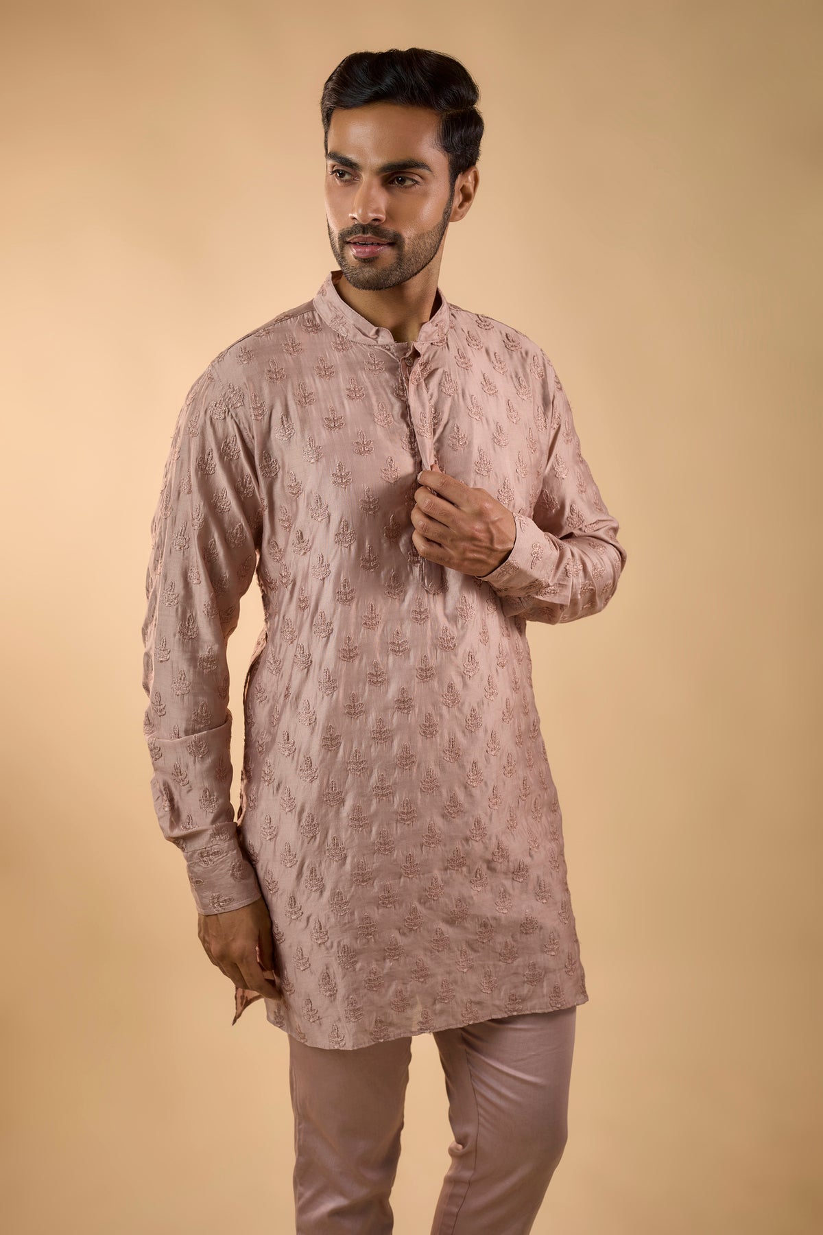 Pink Motif Embroidered Kurta Set