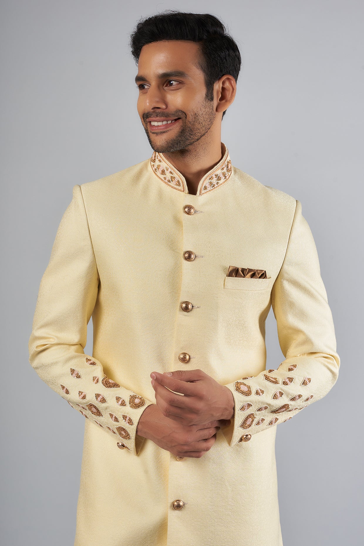 Off White Jacquard Embroidered Sherwani Set - Spring Break