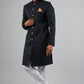 Dark Navy Blue Jacquard Solid Sherwani Set