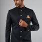 Dark Navy Blue Jacquard Solid Sherwani Set