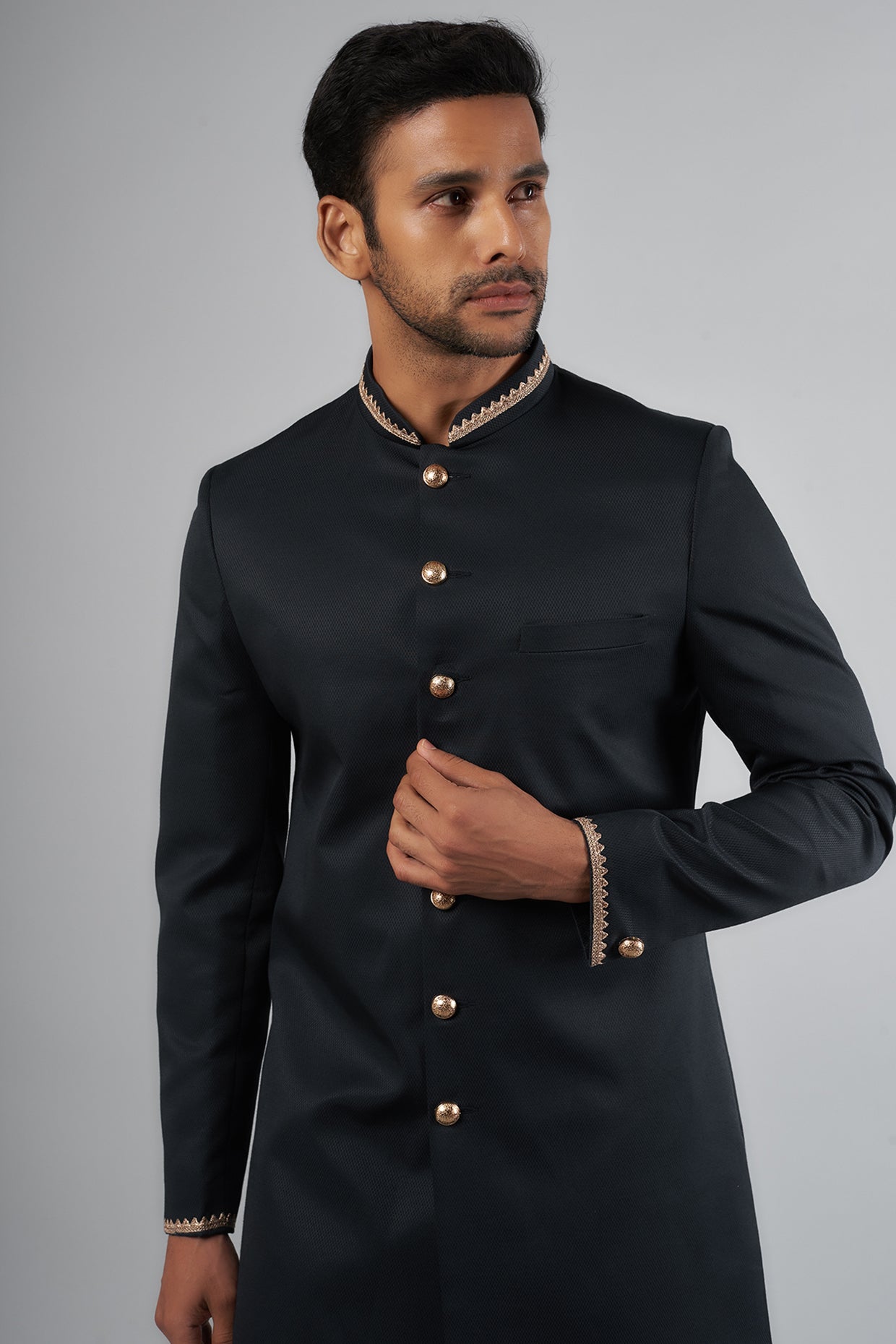 Dark Navy Jacquard Sherwani Set - Spring Break