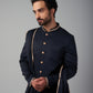 Dark Navy Embroidered Sherwani Set