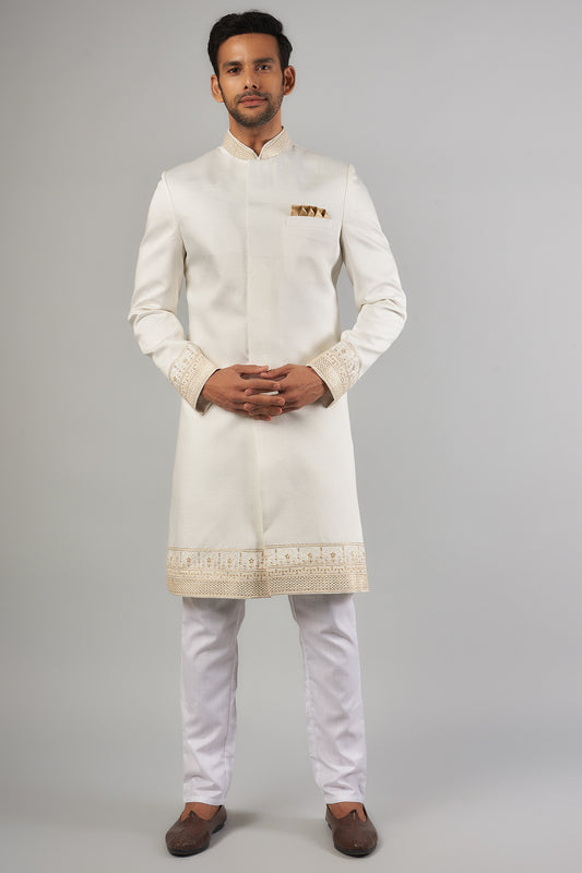 White Embroidered Sherwani Set - Spring Break
