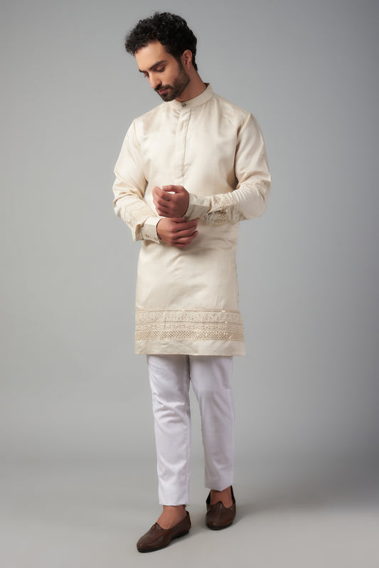 Cream Border Embroidered Kurta Set - Spring Break