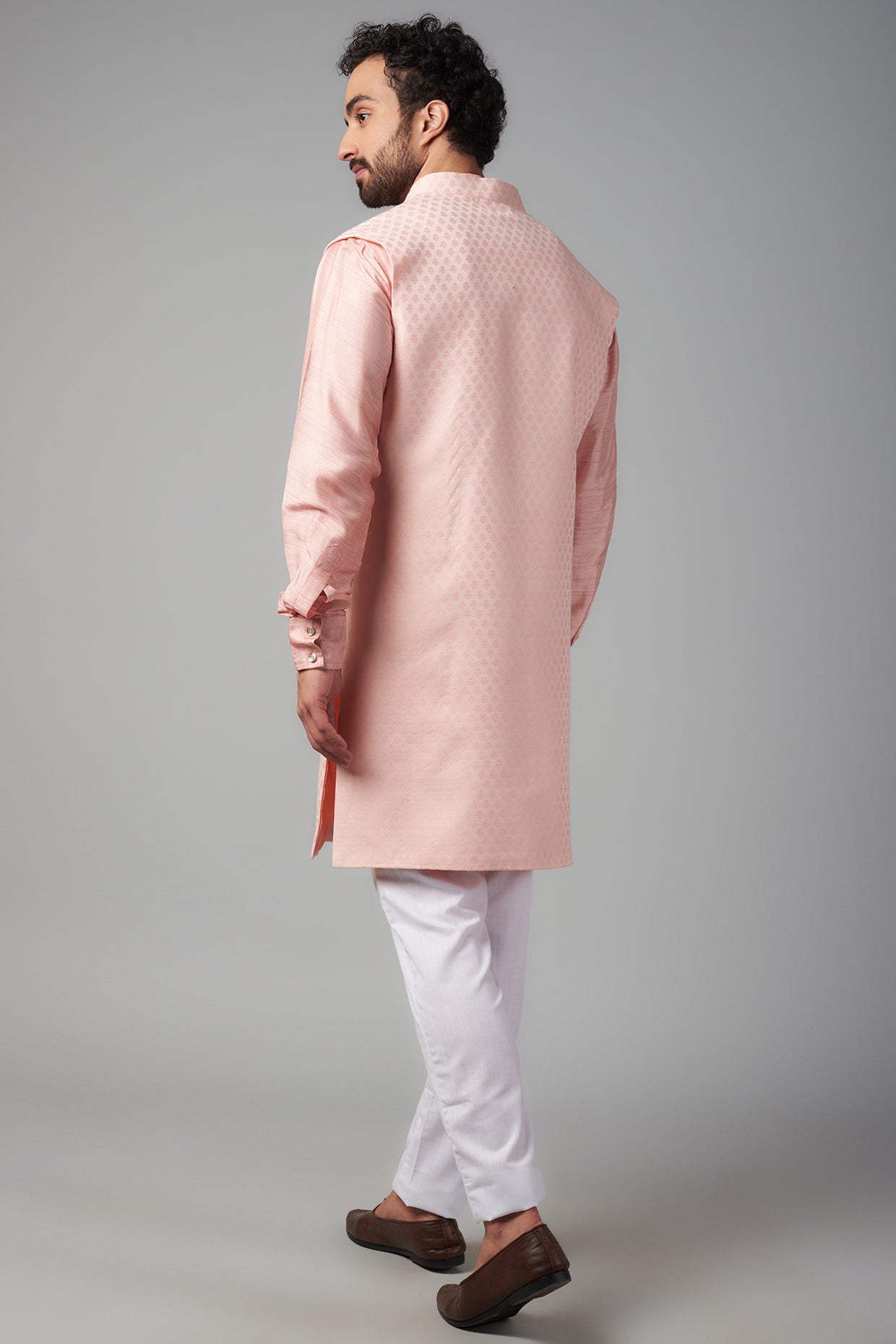 Pink Jacquard Indo Western Set