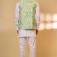 Green Botanical Print Jacket Kurta Set