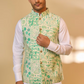 Green Botanical Print Jacket Kurta Set