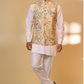 Cream Tropical Print Jacket Kurta Set