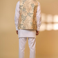 Cream Tropical Print Jacket Kurta Set