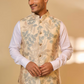 Cream Tropical Print Jacket Kurta Set