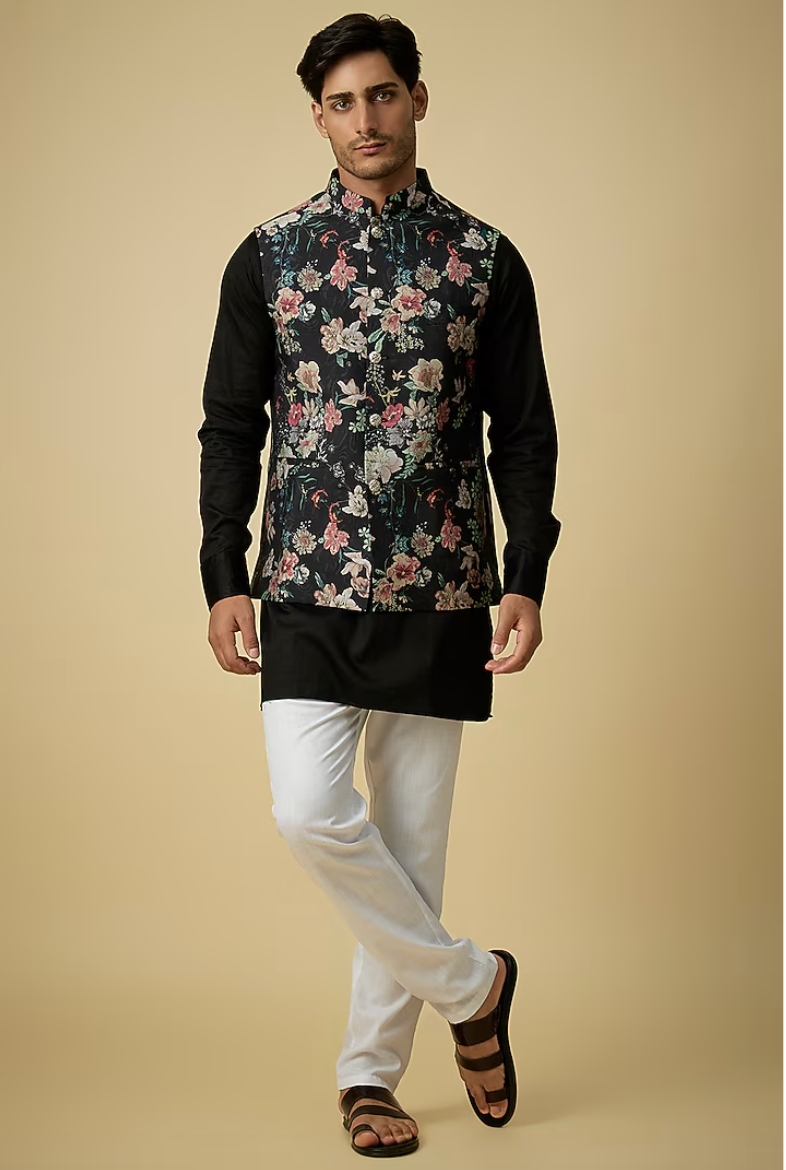 Floral Digital Print Jacket Kurta Set