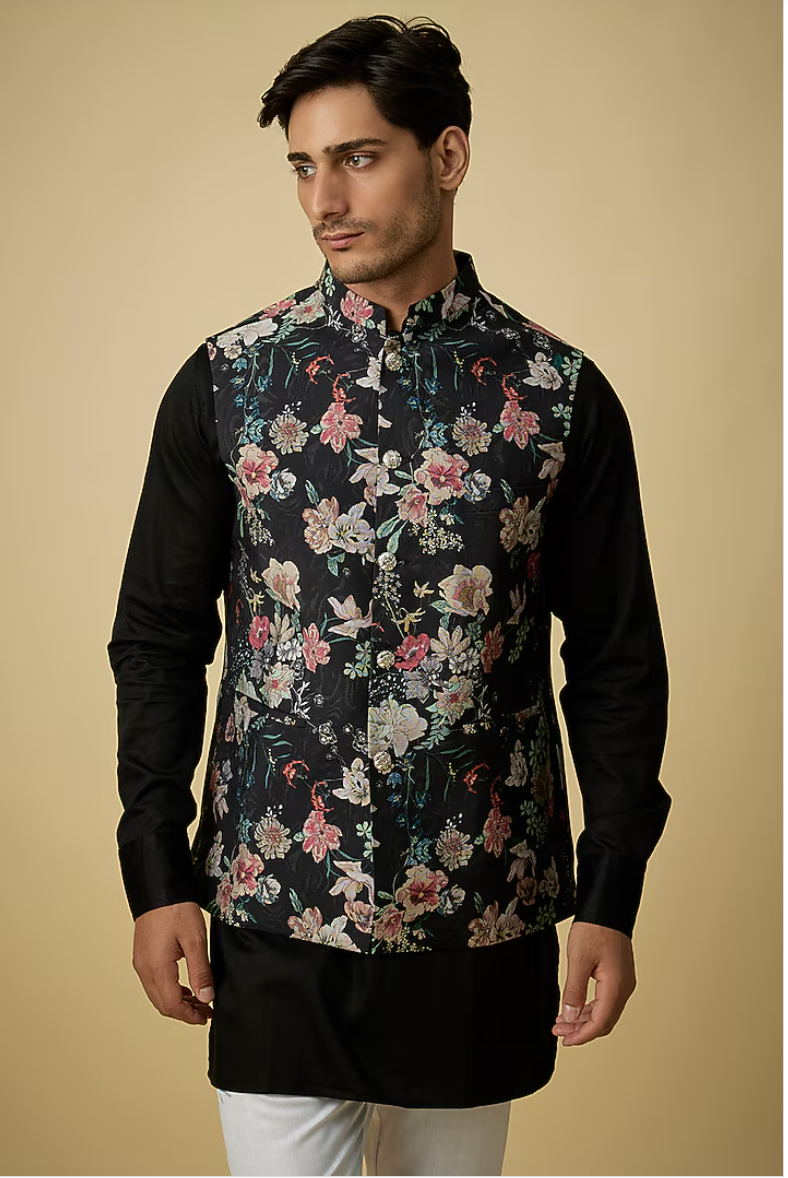 Floral Digital Print Jacket Kurta Set