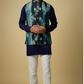 Navy Digital Print Jacket Kurta Set