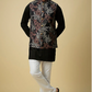 Black Tropical Print Jacket Kurta Set