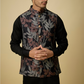 Black Tropical Print Jacket Kurta Set
