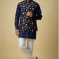 Navy & Gold Leaf Print Jacket Kurta Set