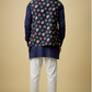 Navy & Gold Leaf Print Jacket Kurta Set