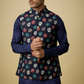 Navy & Gold Leaf Print Jacket Kurta Set