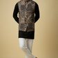 Black & Gold Paisley Print Jacket Kurta Set