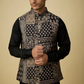 Black & Gold Paisley Print Jacket Kurta Set