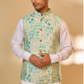 Blue Botanical Print Jacket Kurta Set