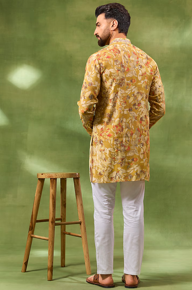 Yellow Botanical Print Kurta Set