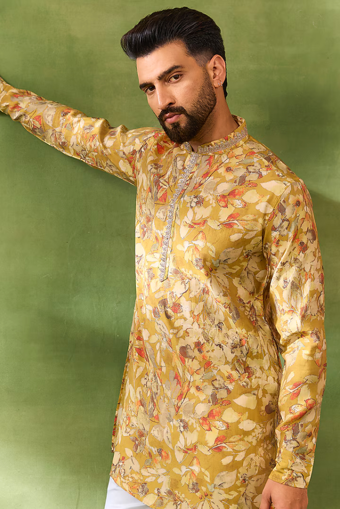 Yellow Botanical Print Kurta Set