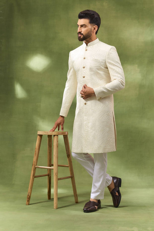 Ivory Box Embroidered Sherwani Set
