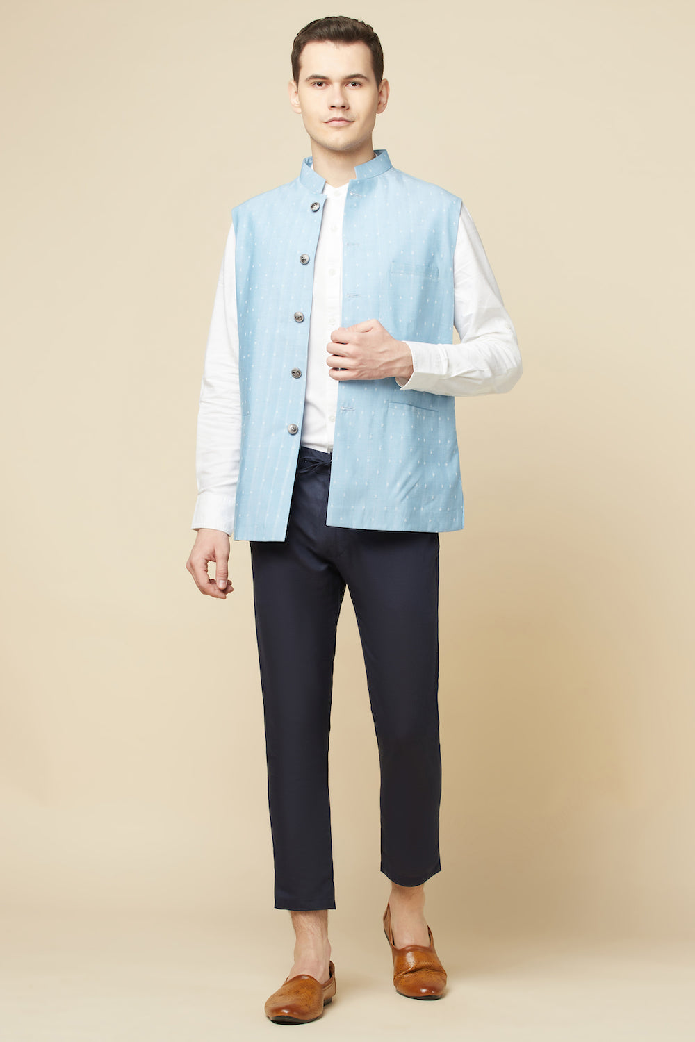 Sky Blue Embroidered Bundi Jacket - Spring Break