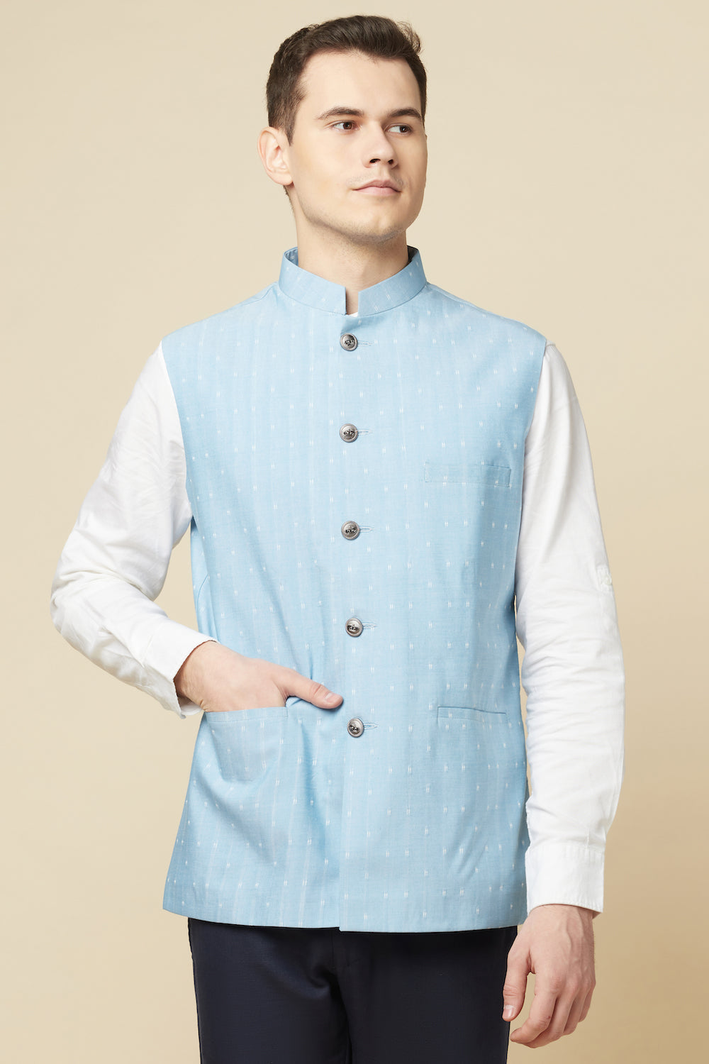 Sky Blue Embroidered Bundi Jacket - Spring Break