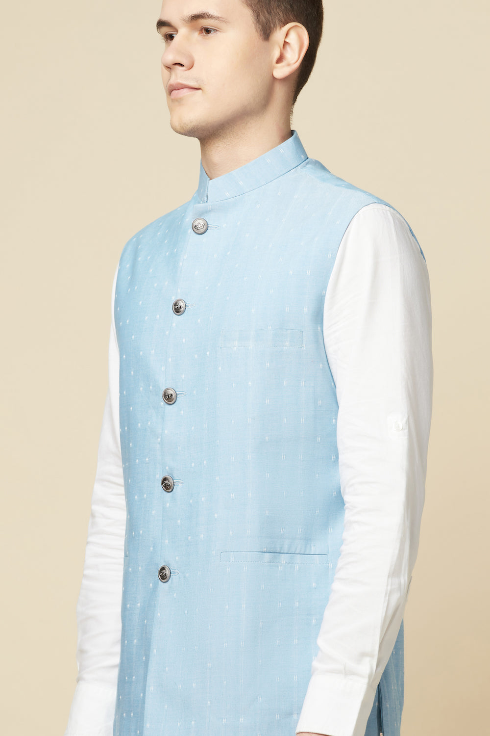 Sky Blue Embroidered Bundi Jacket - Spring Break