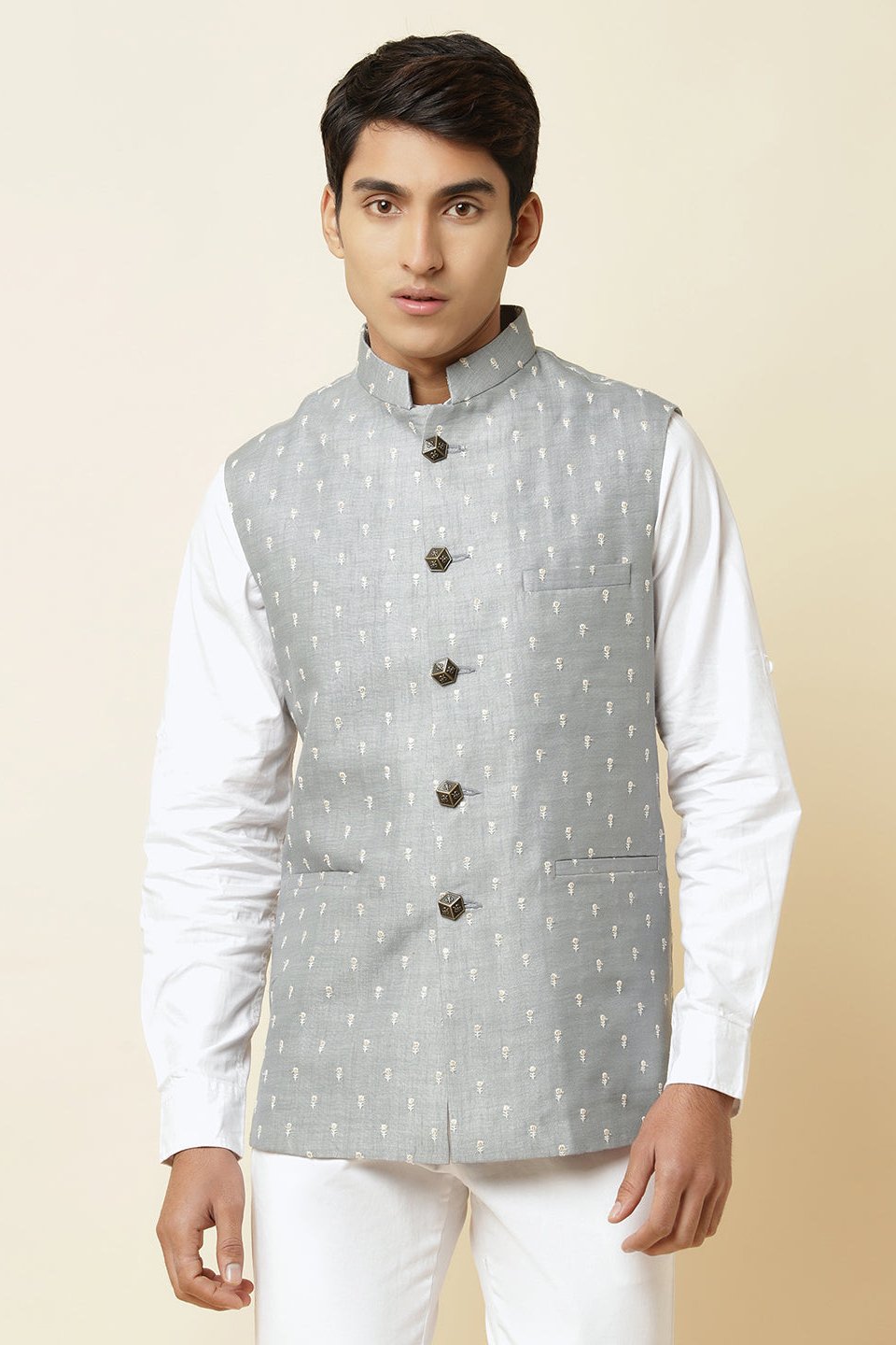 Grey Embroidered Bundi Jacket - Spring Break