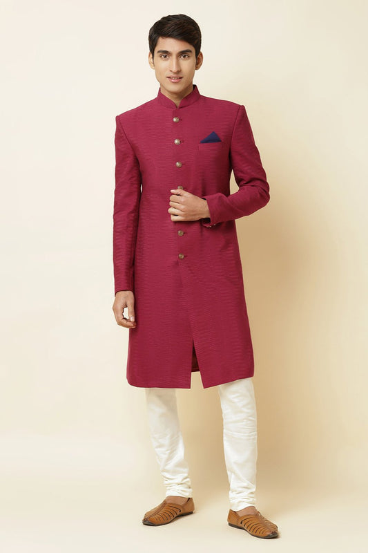 Burgundy Textured Sherwani Set - Spring Break