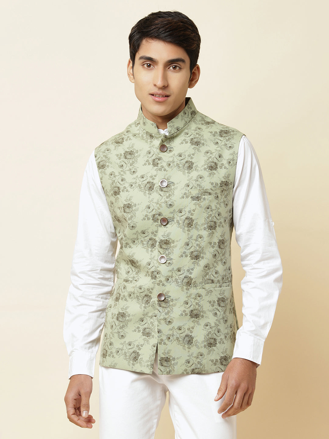 Green Floral Print Bundi Jacket - Spring Break