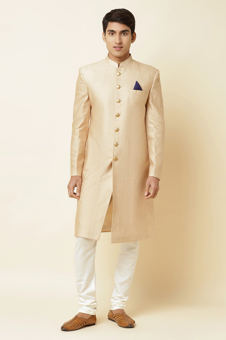 Beige Textured Sherwani Set - Spring Break