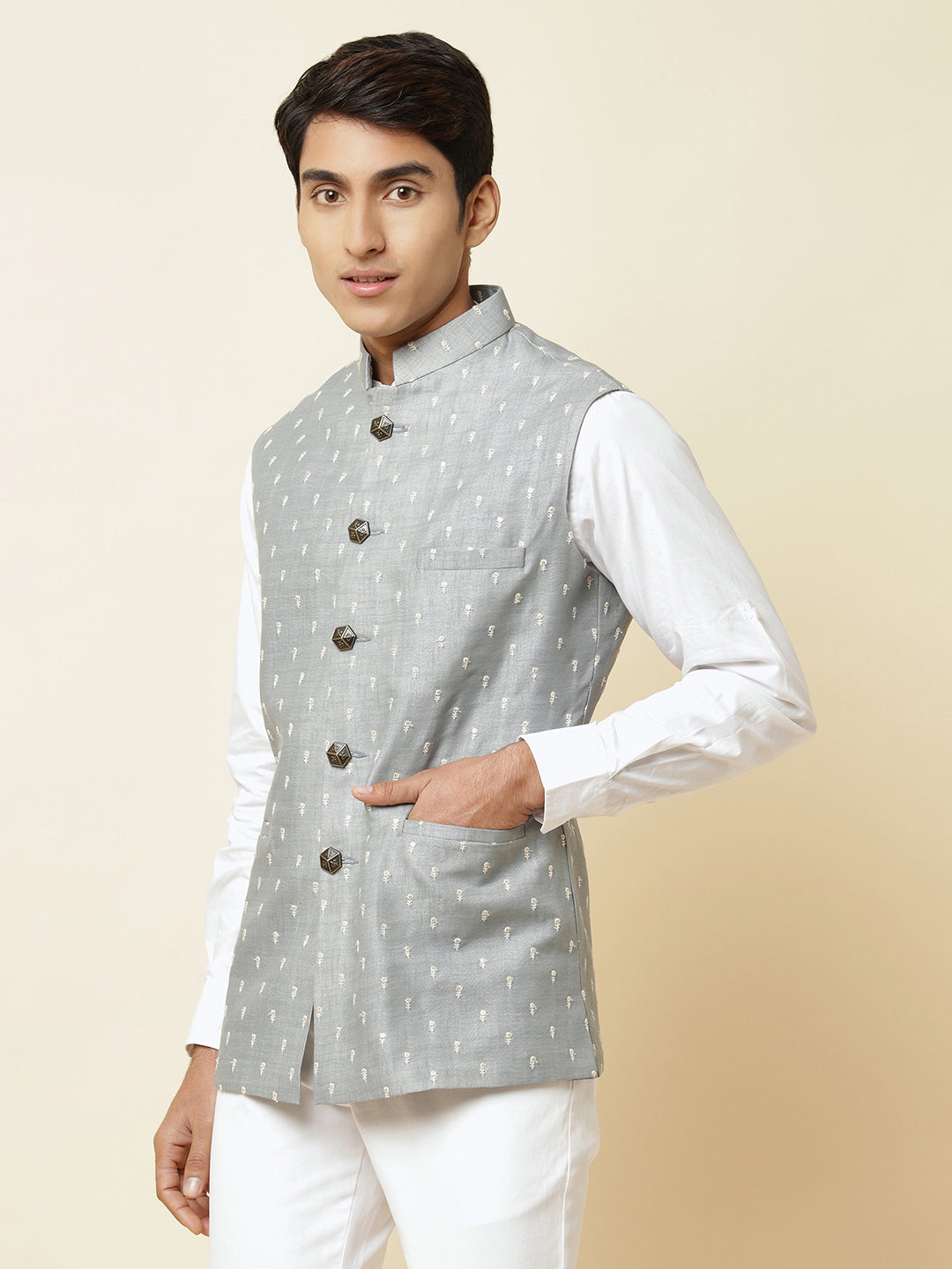 Grey Embroidered Bundi Jacket - Spring Break