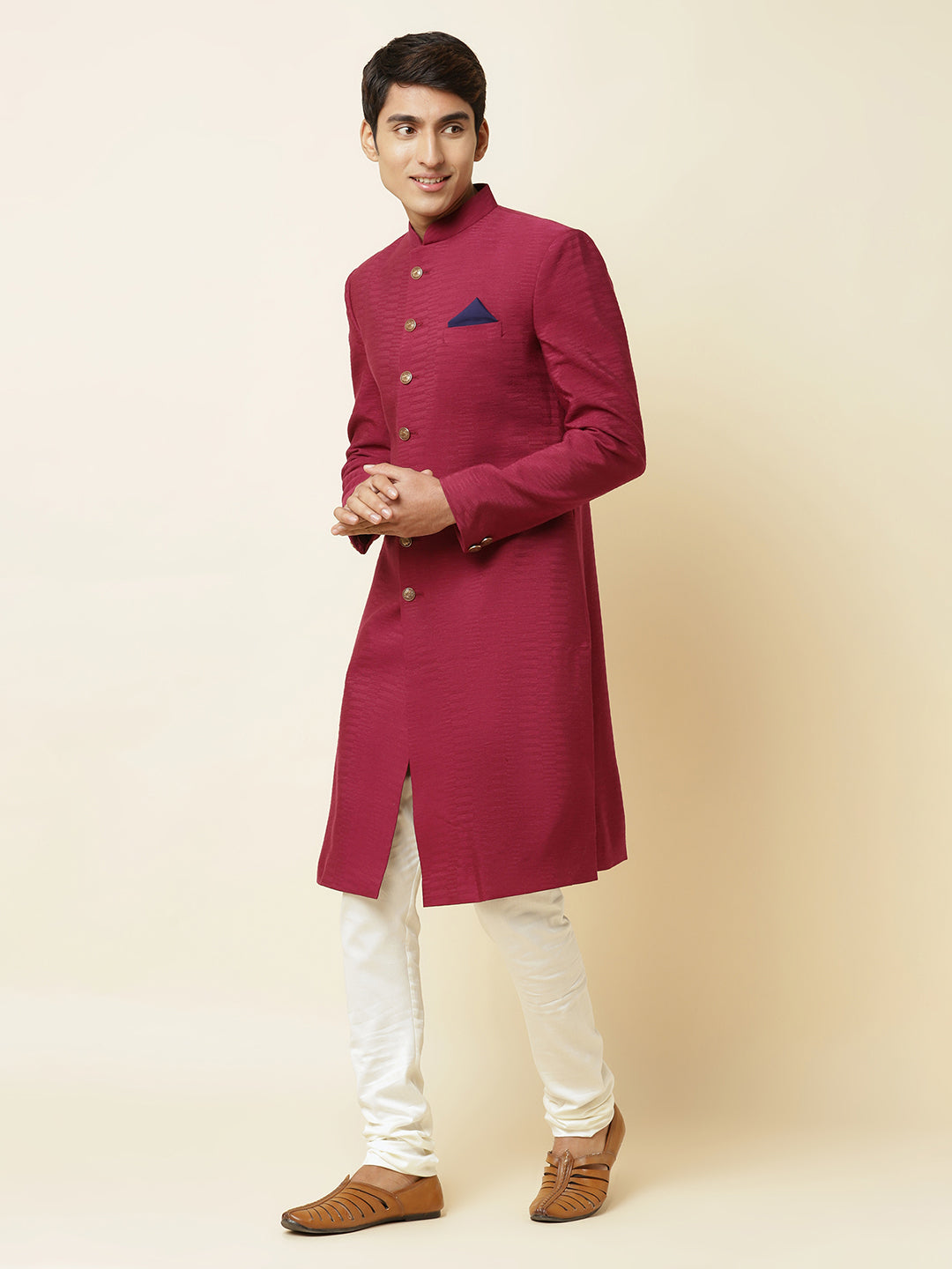 Burgundy Textured Sherwani Set - Spring Break