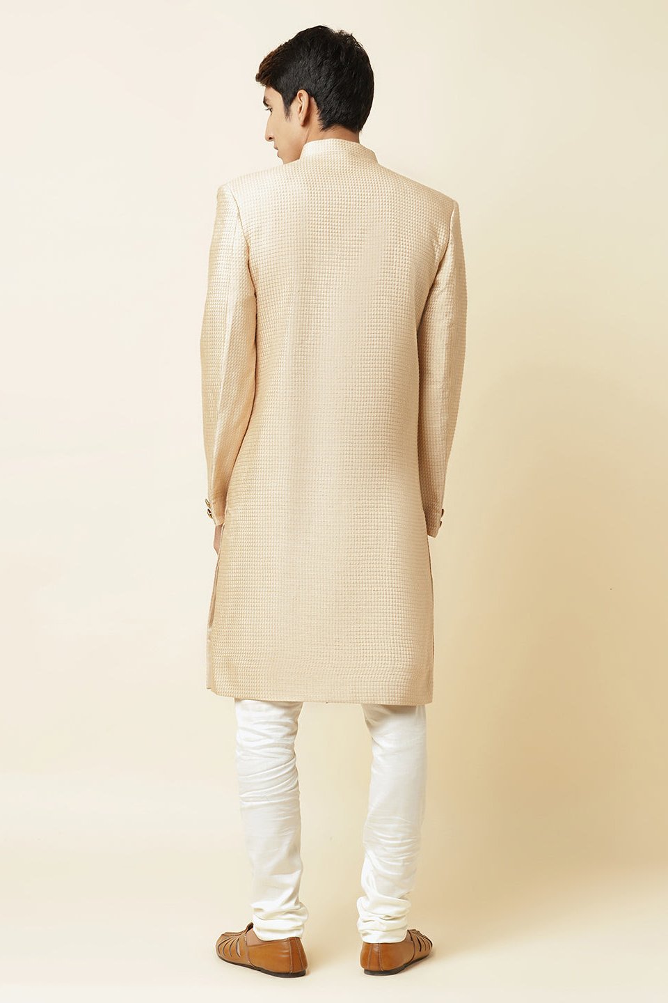 Beige Textured Sherwani Set - Spring Break