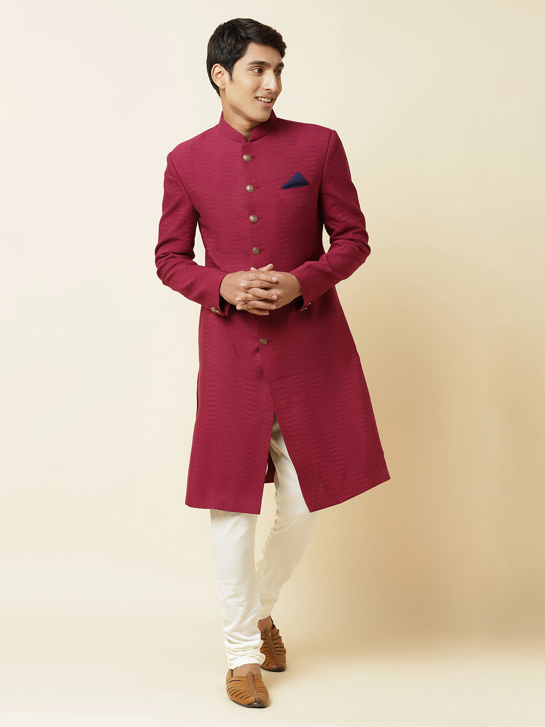 Burgundy Textured Sherwani Set - Spring Break