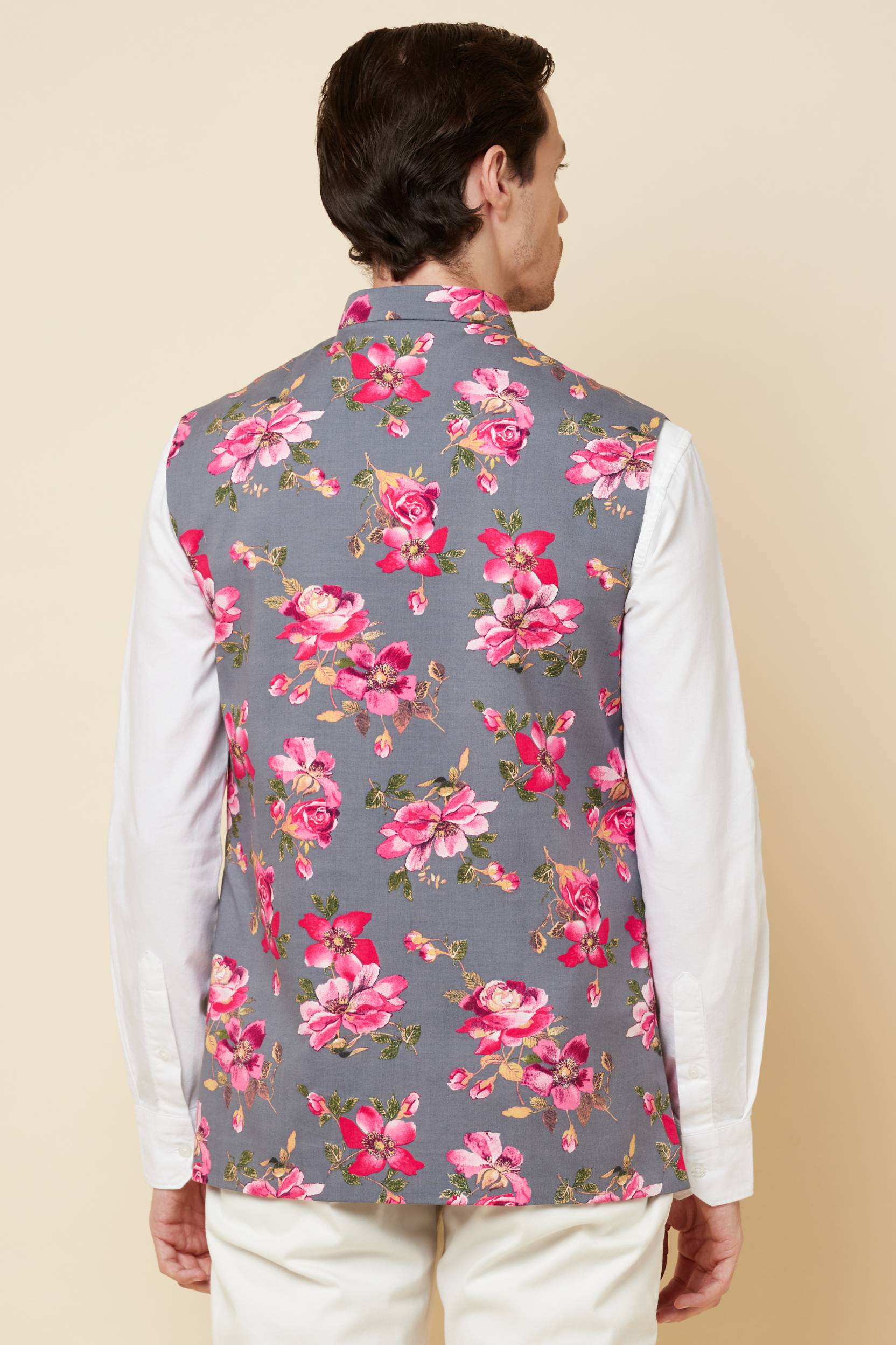 Grey Floral Print Bundi Jacket - Spring Break