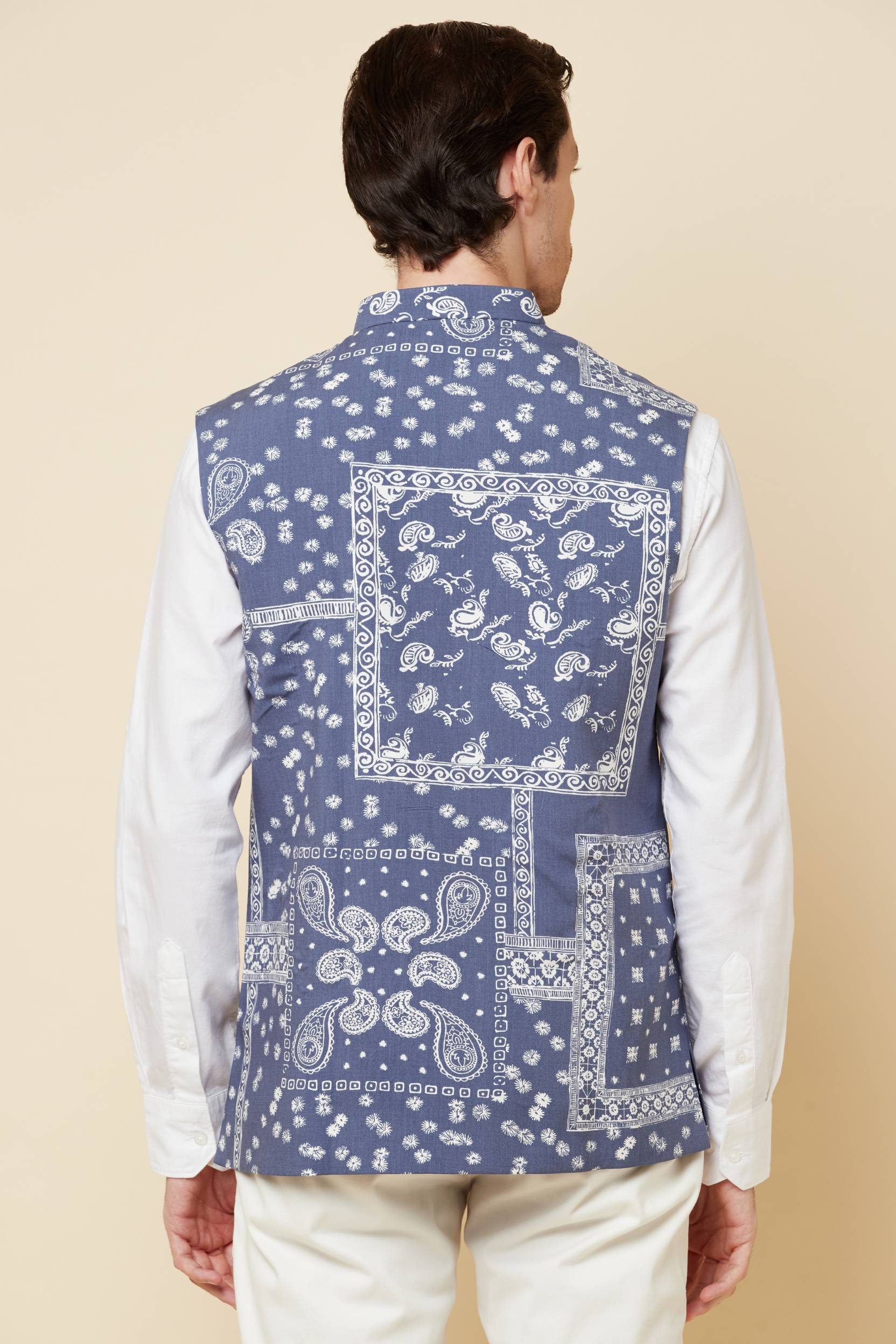 Denim Printed Bundi Jacket Kurta Set – Spring Break