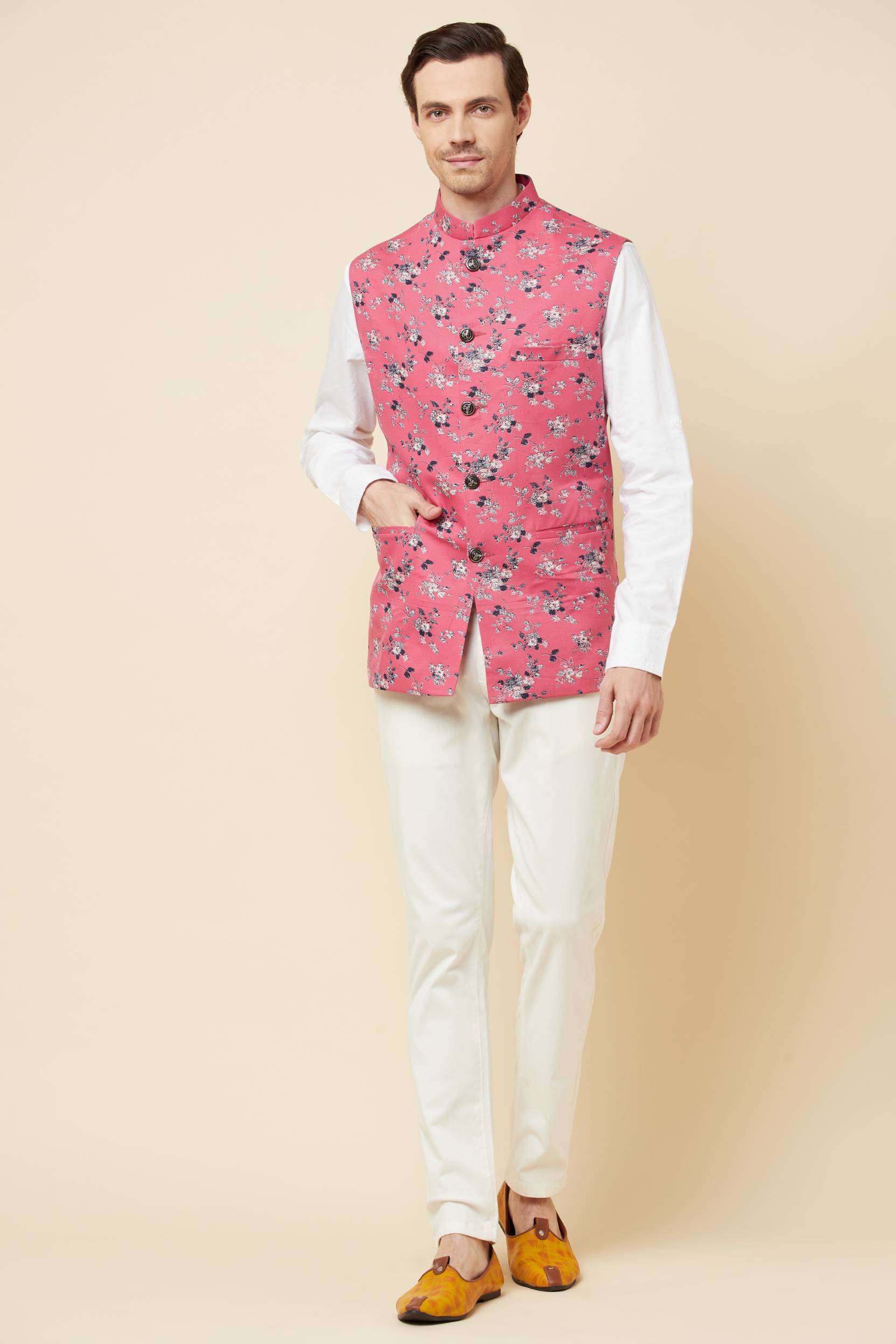 Pink Floral Print Bundi Jacket - Spring Break