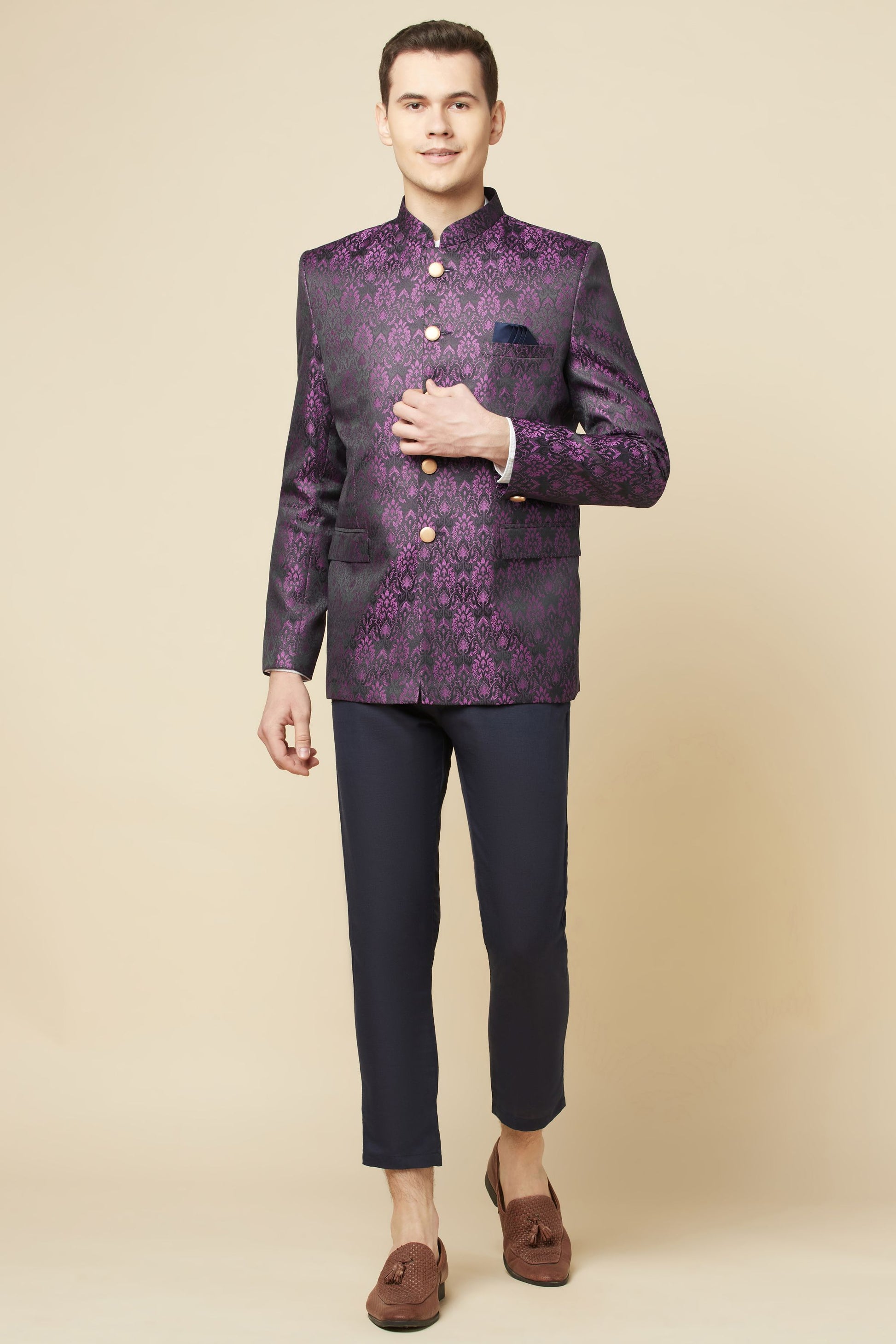 Purple Brocade Jodhpuri Jacket - Spring Break