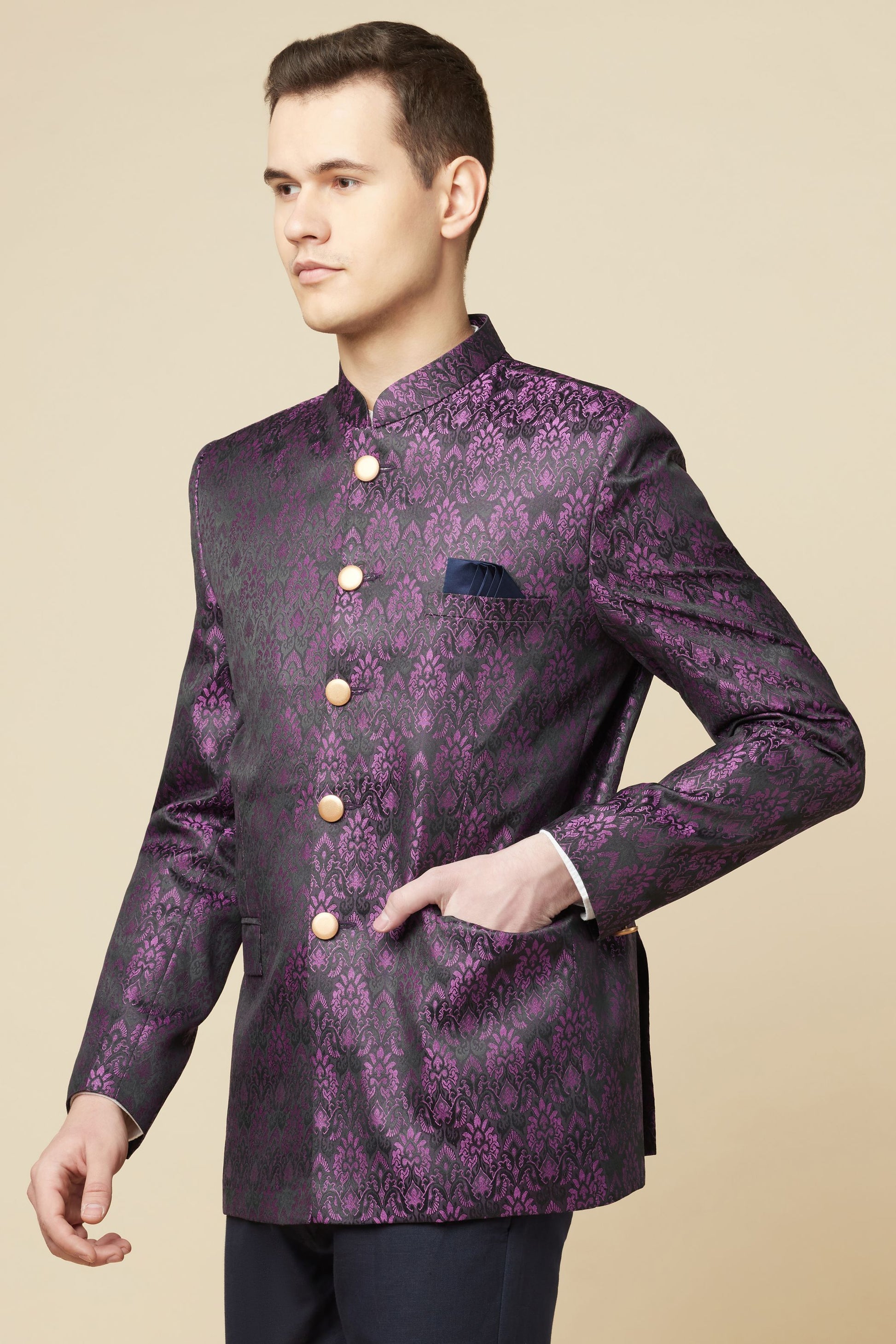 Purple Brocade Jodhpuri Jacket - Spring Break