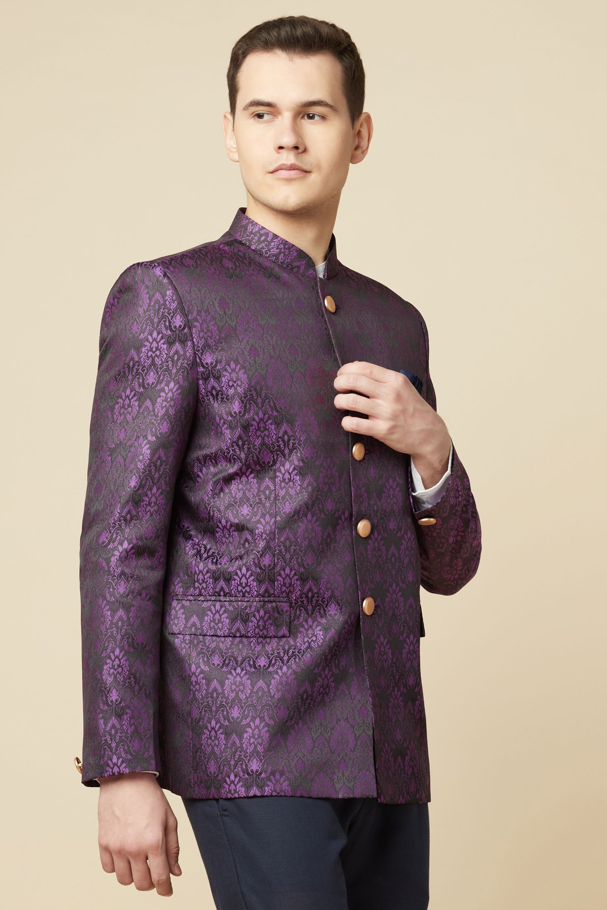 Purple Brocade Jodhpuri Jacket - Spring Break