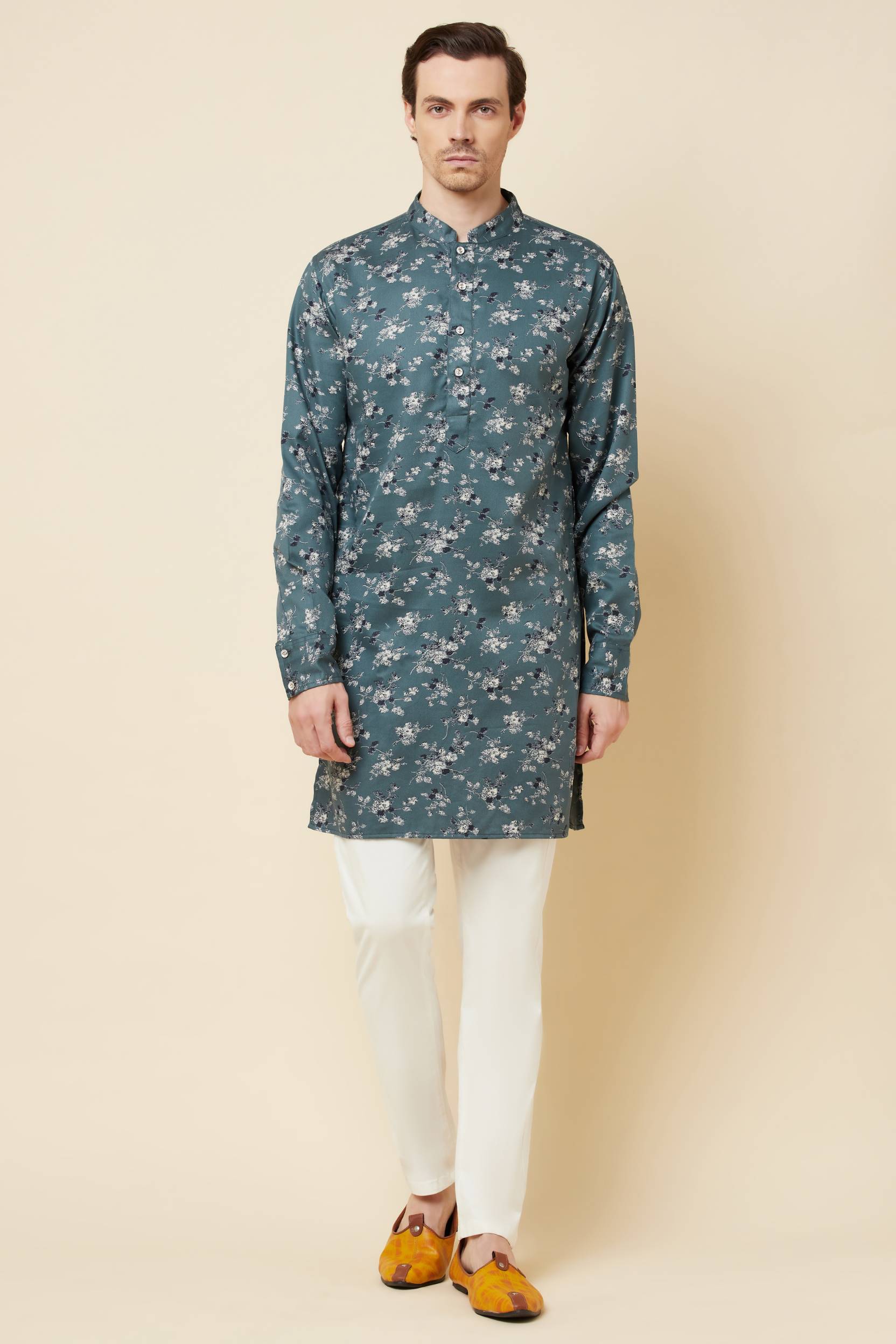 Teal Floral Print Kurta Set - Spring Break