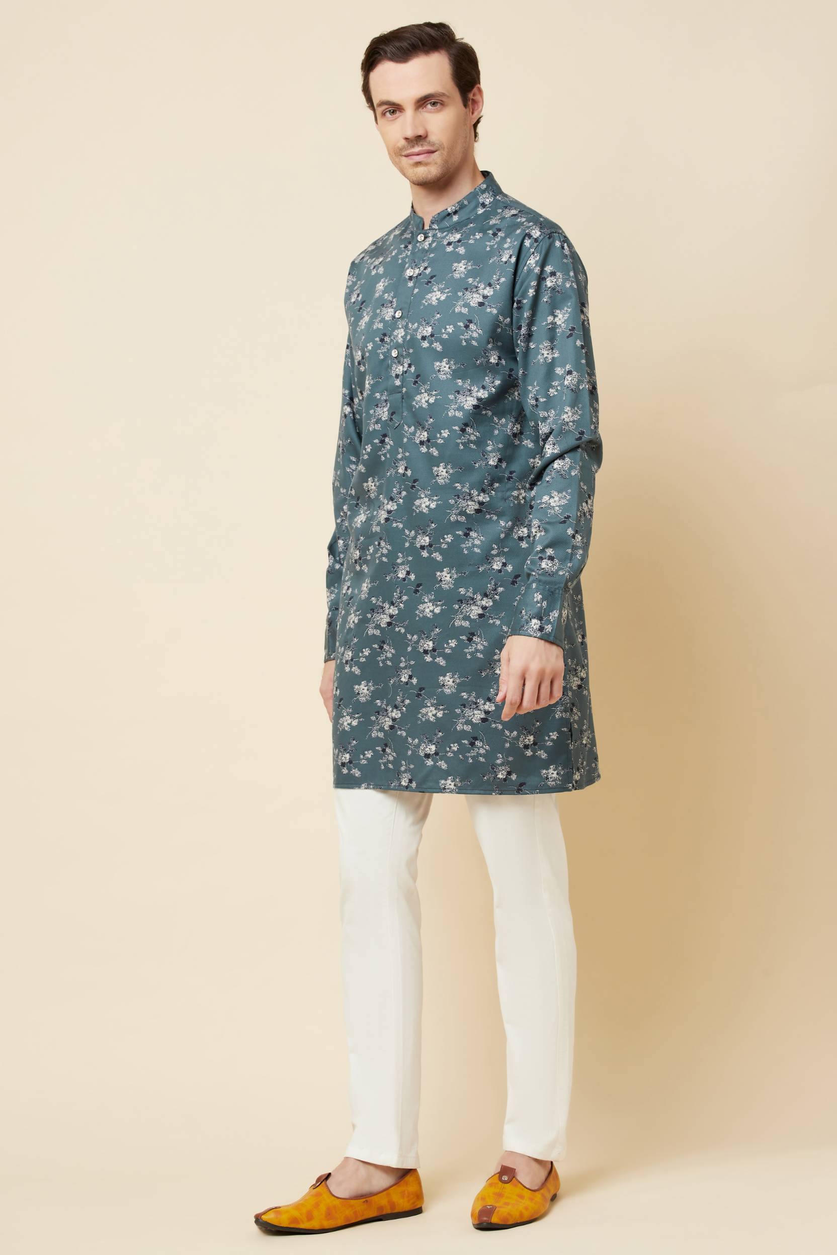 Teal Floral Print Kurta Set - Spring Break