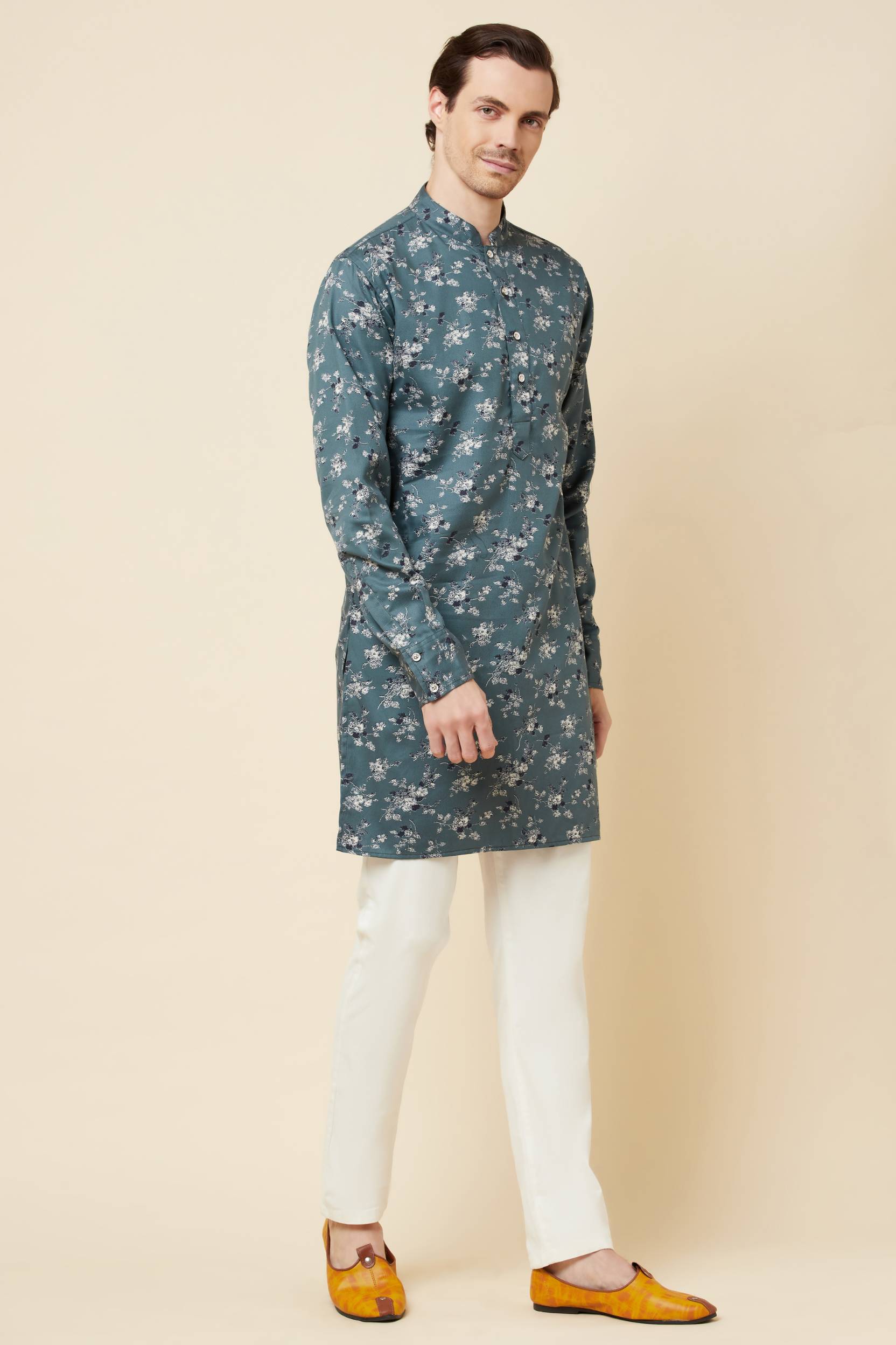 Teal Floral Print Kurta Set - Spring Break