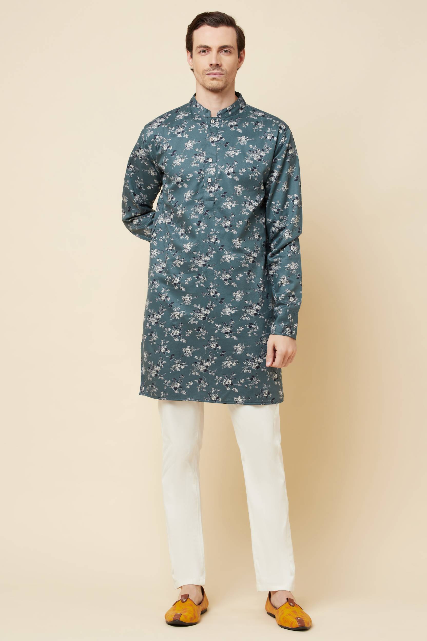 Teal Floral Print Kurta Set - Spring Break